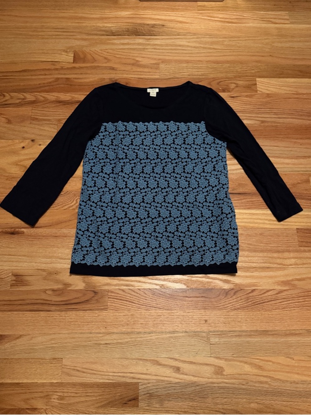 J.Crew Factory Size M 3/4 length sleeve Navy & Light Blue Crochet Front Top